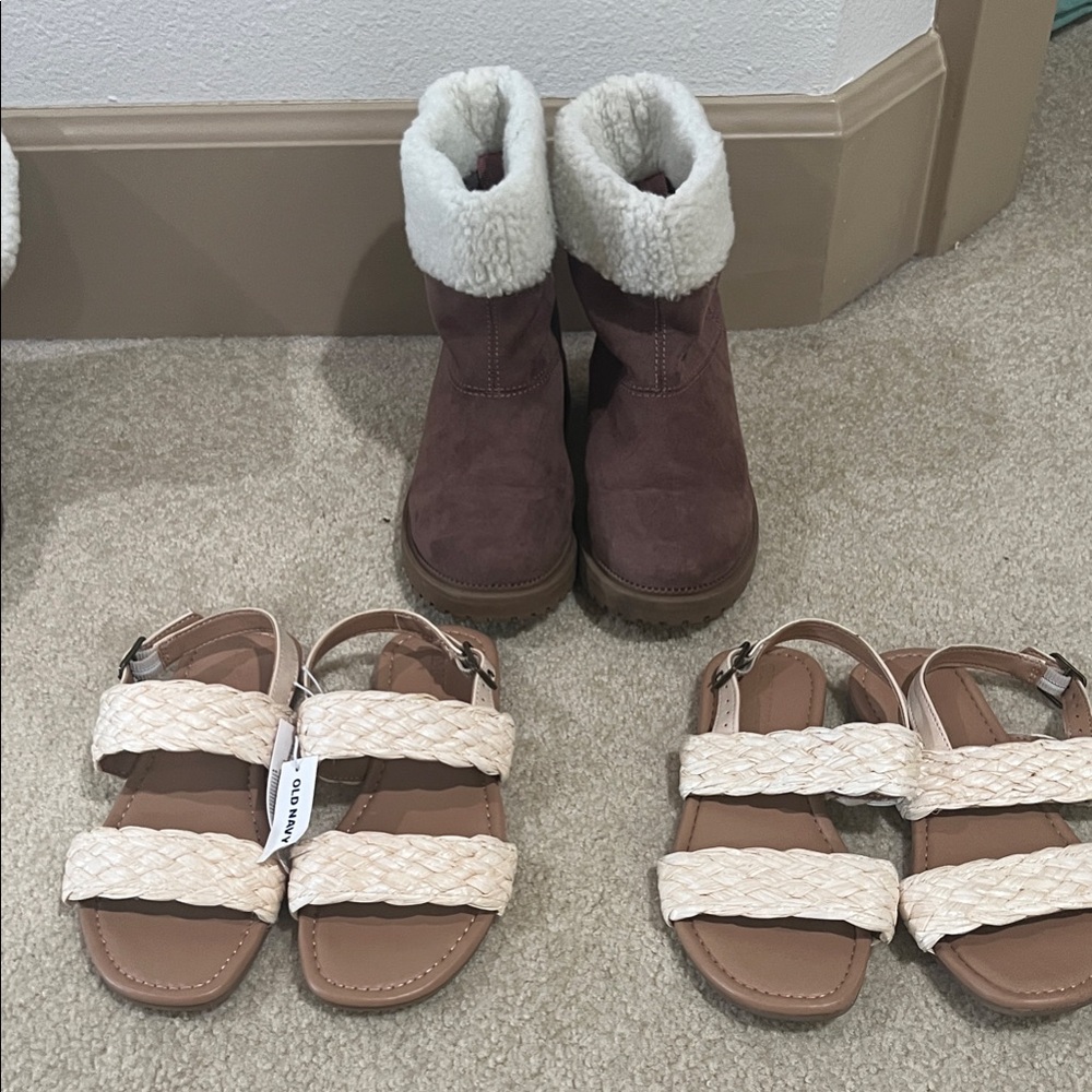 Old Navy Kids Brown Boots and Cream sandals